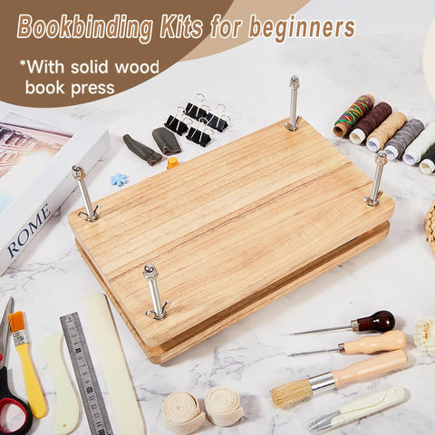 All In One Book Binding Kit With Wooden Book Press 13 By 7.9 Inches Pro Grade Tools Like Bone Folder Awl Needles Waxed Thread