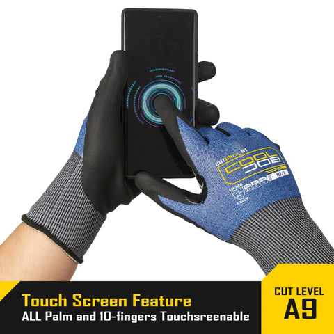 Cut Resistant Safety Work Gloves With Grip You Can Trust And Touchscreen Nitrile Coated Palm Heavy Duty For Glass And Metal Sheet Handling Blue Large 1 Pair ANSI A9 Level Up To 6000g