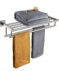 20 Inch Towel Rail And Shelf With Double Towel Bars For Bathroom Wall Mounted Towel Rack In SUS 304 Stainless Steel With Brushed Nickel Finish Rustproof And Durable Shower Organizer holding towels and a brush