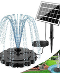 3.5W Solar Fountain Pump Kit With All Glass Panel Stake And 4 Anti Drift Rods 9 8Ft Cable 8 Nozzles For Bird Bath Garden Backyard And Fish Tank Easy DIY Water Feature showing fountain spray.