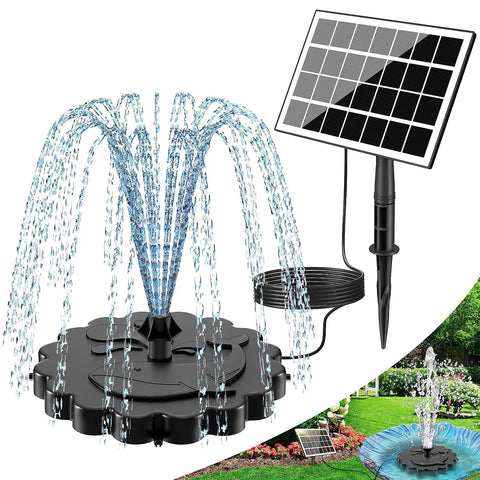 3.5W Solar Fountain Pump Kit With All Glass Panel Stake And 4 Anti Drift Rods 9 8Ft Cable 8 Nozzles For Bird Bath Garden Backyard And Fish Tank Easy DIY Water Feature showing fountain spray.