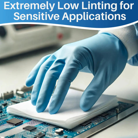 Top Shelf Low Lint Cleanroom Wipes 9 By 9 Inches 300 Count Heavy Duty Absorbent Sheets For Lab Glass Electronics Killer Solvent Friendly Precision Cleaning Straight Up No Mess Results being used to clean electronics.
