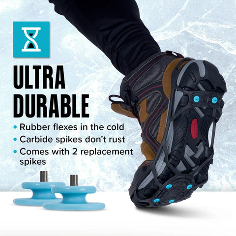 Image of a boot wearing Everyday G3 Ice Cleats for Shoes and Boots with Traction Spikes that Boost Grip on Snow and Ice.