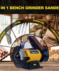 High Speed Bench Grinder And Belt Sander Combo With Two Point Five Amp Motor 6 Inch Grinder And Two 27 Inch Belts for DIY
