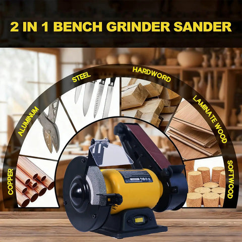 High Speed Bench Grinder And Belt Sander Combo With Two Point Five Amp Motor 6 Inch Grinder And Two 27 Inch Belts for DIY
