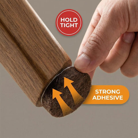 40 Pack Ultra Thick Brown Felt Pads For Small Furniture Legs And Chair Bases Grips Like Crazy Self Adhesive Floor Protectors on a table leg