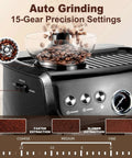 All-In-One Espresso Machine With 15 Bar Pressure, Built-In Bean Grinder, Milk Frother And Steam Wand with Auto Grinding Settings