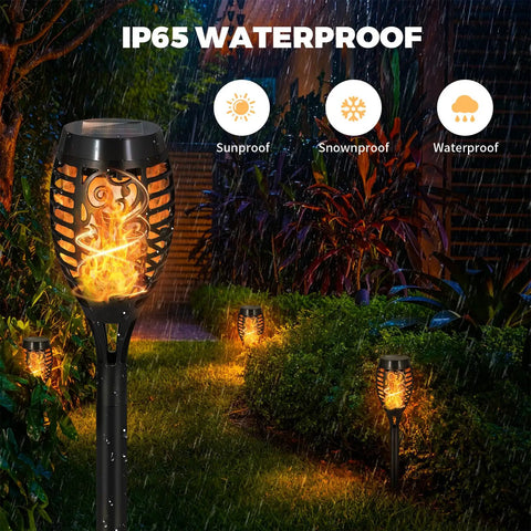 Flickering Flame Solar Garden Lights LED Outdoor Torches Pack Of 8, Waterproof Pathway Yard Patio Decor in rainy garden