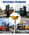 Heavy Duty Forklift Lifting Hook With 2 Inch Receiver Hitch And Lifting And Towing Attachment, 2.2 Ton Max Capacity shown in various scenarios