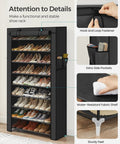 No Fuss Ten Tier Shoe Rack With Sturdy Cover Holds Forty To Fifty Pairs Of Sneakers And Casual Kicks featuring extra side pockets and water-resistant shelves.