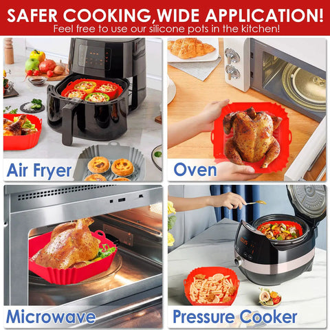 Square Red Silicone Air Fryer Liners 8 Inch Fits 4 To 6 Qt Reusable Nonstick Heat Resistant Up To 464F Dishwasher Safe Easy Cleanup Air Fryer Accessories used in air fryer, oven, microwave, and pressure cooker