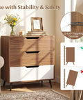 Knockout Rustic Farmhouse Three Drawer Dresser showcasing smooth gliding drawers and anti-tip safety hardware in a cozy setting.