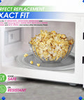 Glass dish with popcorn on 14.18 Inch Microwave Turntable Plate Replacement Glass Dish for Quick Reheat and Even Cooking