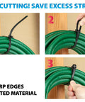 Heavy Duty Reusable Cable Ties With No Sweat Quick Release Lever Rock Solid Wire Control 275 Pound Pull Strength smooth grip shown securing hoses.