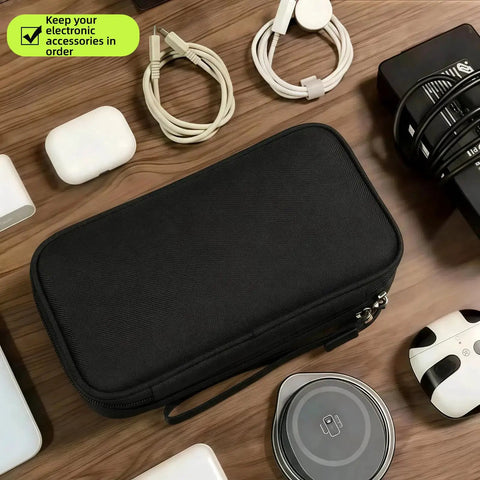 Black Waterproof Double Layer Travel Cord Organizer Pouch For Electronics Accessories Charger USB Cables Gadgets