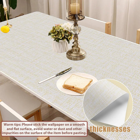 Cream Linen Textured Peel And Stick Wallpaper Roll 10Ft Long Beige Faux Grasscloth Self Adhesive on table surface
