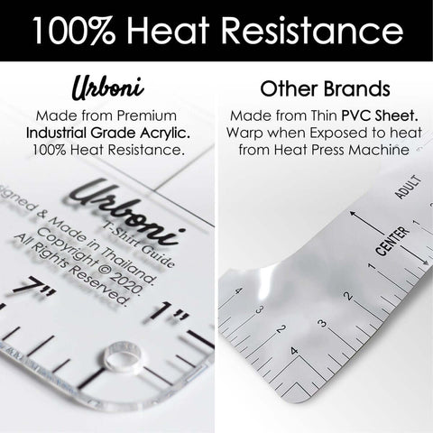 Comparison of Premium Industrial Grade Acrylic ruler with 100% heat resistance and a thin PVC sheet ruler for heat press.