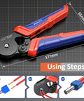 Octagonal Ferrule Crimping Tool Kit With Self-Adjusting Ratchet, 1250 PCS Single And Twin Ferrules, AWG 23-7, step-by-step usage