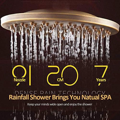 UBNMIUBV Shower System, Antique Brass Shower Faucets Set, 20 cm rain shower head with water flowing for a natural spa experience.