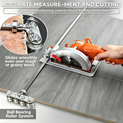12 Inch Circular Saw Guide With Smooth Roller Rail And Adjustable Rip Fence For Dead Straight Cuts Hassle Free Woodworking and DIY Perfection Pro Level Precision Alignment Every Time used to ensure linear cutting on wood.