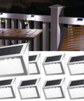 Lit 7 LED Solar Step Lights With 3 Sided Lenses Waterproof Stainless Steel Outdoor Lighting For Stairs Deck Fence Garden 8 Pack