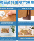 Two display options for USA Travel Cork Map Set With 100 Push Pins And Wooden Storage Box 12x8 Inches, adhesive and stand shown