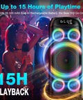 160W Peak Bluetooth Party Speaker with Deep Bass and Subwoofer, LED lights on at night, portable for outdoor and parties