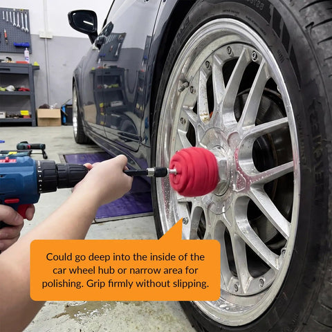 Using Eight Piece Aluminum Wheel Polishing Kit For Drills With Foam Sponge Polishing Balls Extension Holder And Magnetic Link Rod