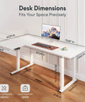 Desk dimensions for Sweeping L Shaped Standing Desk With Sturdy Four Leg Frame For Epic Gaming Or Pro Workstations, 71x43 inch.