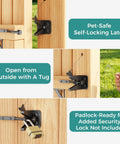Heavy Duty Anti Sag Outdoor Wood Gate Corner Bracket Kit With One Piece 90 Degree Bent Steel And Diagonal Brace For Strong Easy Install Gate Support Built Tough pet-safe self-locking gate latch on wood fence, padlock-ready
