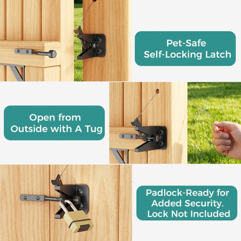 Heavy Duty Anti Sag Outdoor Wood Gate Corner Bracket Kit With One Piece 90 Degree Bent Steel And Diagonal Brace For Strong Easy Install Gate Support Built Tough pet-safe self-locking gate latch on wood fence, padlock-ready