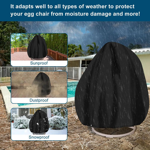 Heavy Duty Black Outdoor Egg Chair Cover 90x78 Inches With Full Zipper Dustproof And Tear Resistant Protection in various weather