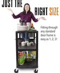 Three Shelf Flat Top Utility Cart That Handles Up To 300 Lbs Heavy Duty HDPE Shelves With Durable PVC Legs Smooth Rolling Wheels With Locking Feature A Workhorse For Office Warehouse Or Garage Storage And Easy Transport, black three-shelf cart with loaded shelves