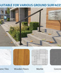 Hella Sturdy Aluminum Round Stair Handrail Kit For Indoor Outdoor Steps And Porch Deck With Rock Solid 800 Pound Load Capacity Built Tough Textured Black Railing installed at library steps.