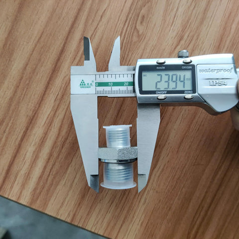 Hydraulic hose adapters, 2 pcs, white plastic with threaded ends, 14H to 18ED for excavator hoses.