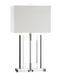 Clear And Black Crystal Table Lamp With Modern Geometric Glam Glass And White Linen Drum Shade 26 Inch Tall LED Bulb Included