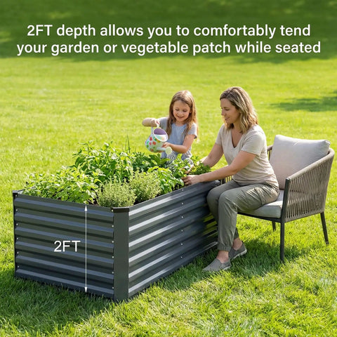 Heavy-Duty Galvanized Raised Garden Bed 6x3x2 Ft For Vegetables, Outdoor Metal Planter Box With Rust Resistant Panels in use
