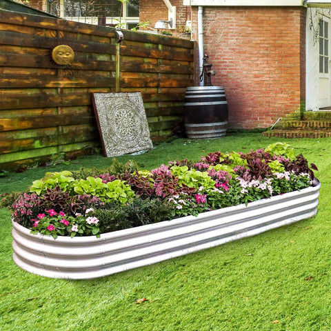 Eight Foot Beefed Up Galvanized Raised Garden Bed Kit For Outdoor Use Oval Metal Planter Boxes For Veggies With 108 Gallon Capacity