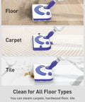 Kick Grime Steam Mop Heavy Duty Floor Steamer Fast 25 Second Heat Up With Detergent Chamber And Two Reusable Microfiber Pads For Smooth Tile Carpet Hardwood Floors, cleaning various floor types.