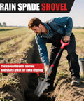 Man using Drain Spade Root Saw Shovel with Fiberglass Handle for Digging Trenching and Transplanting 45.3 Inches
