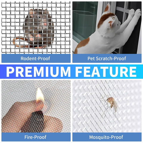 304 Stainless Steel Mesh Roll 47In By 10Ft 20 Mesh Heavy Duty Screen showcasing rodent proofing, pet scratch protection, fire resistance, mosquito barrier