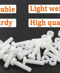 Premium Hardware Bundle Featuring 20 Pair M6x25mm White Nylon Hex Bolts Paired With Rust Resistant Plastic Hex Nuts for sturdy DIY builds.