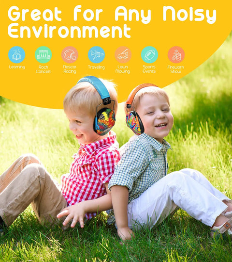 Kids Ear Protection Earmuffs With Adjustable Headband NRR 25dB for Sports Events Concerts Airports in bright orange and blue