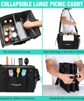 Large Grill And Picnic Caddy With Paper Towel Holder And Condiment Pockets Foldable Bbq Organizer with compartments