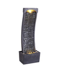 Curved Faux Slate Waterfall Fountain With LED Light Accents For Indoor Or Outdoor Use, easy setup, modern black and stone gray design