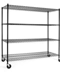4 Tier Heavy Duty Wire Shelving Unit With Wheels And Leveling Feet, 60 Inch Wide Garage Storage Rack, black steel wire shelf with casters