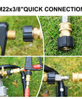 Heliwoo pressure washer adapter set with brass M22x3/8 quick-connect fittings and black plastic coupling nuts