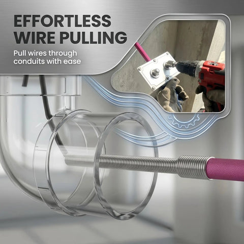 Heavy Duty Drill Powered Wire Puller Attachment Automatic Electrician Fish Tape Tool Smooth Operator with conduit and wire.