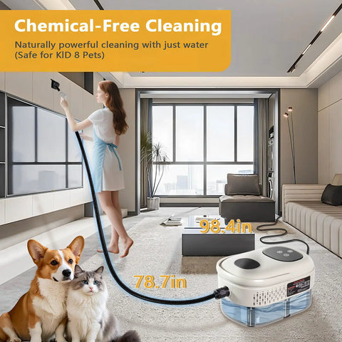 Grab And Go Handheld Steam Cleaner With 1000ml Water Tank For Extended Runtime being used for chemical-free cleaning in a modern living room.