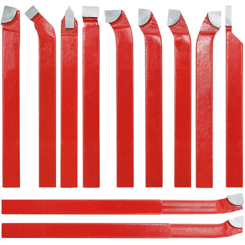 11 Piece Carbide Tipped Cutter Bit Set For Metalworking, 5/16 Inch Shank, Ready For Ordinary And CNC Lathes, Boss Quality